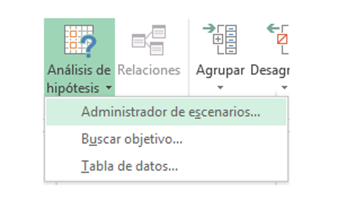 La herramienta Administrador de escenarios nos permite obtener en una tabla resumen un cálculo determinado en función de celdas cuyo valor es cambiante.