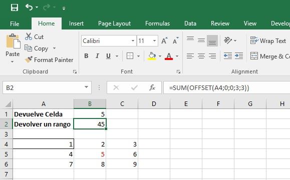 Función DESREF en Excel