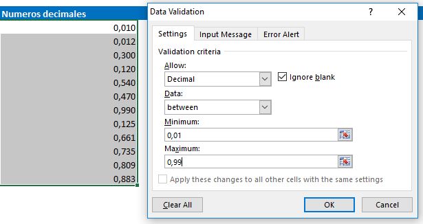 Validación de datos en Excel