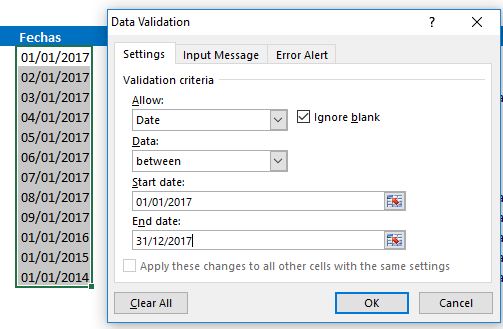 Validación de datos en Excel